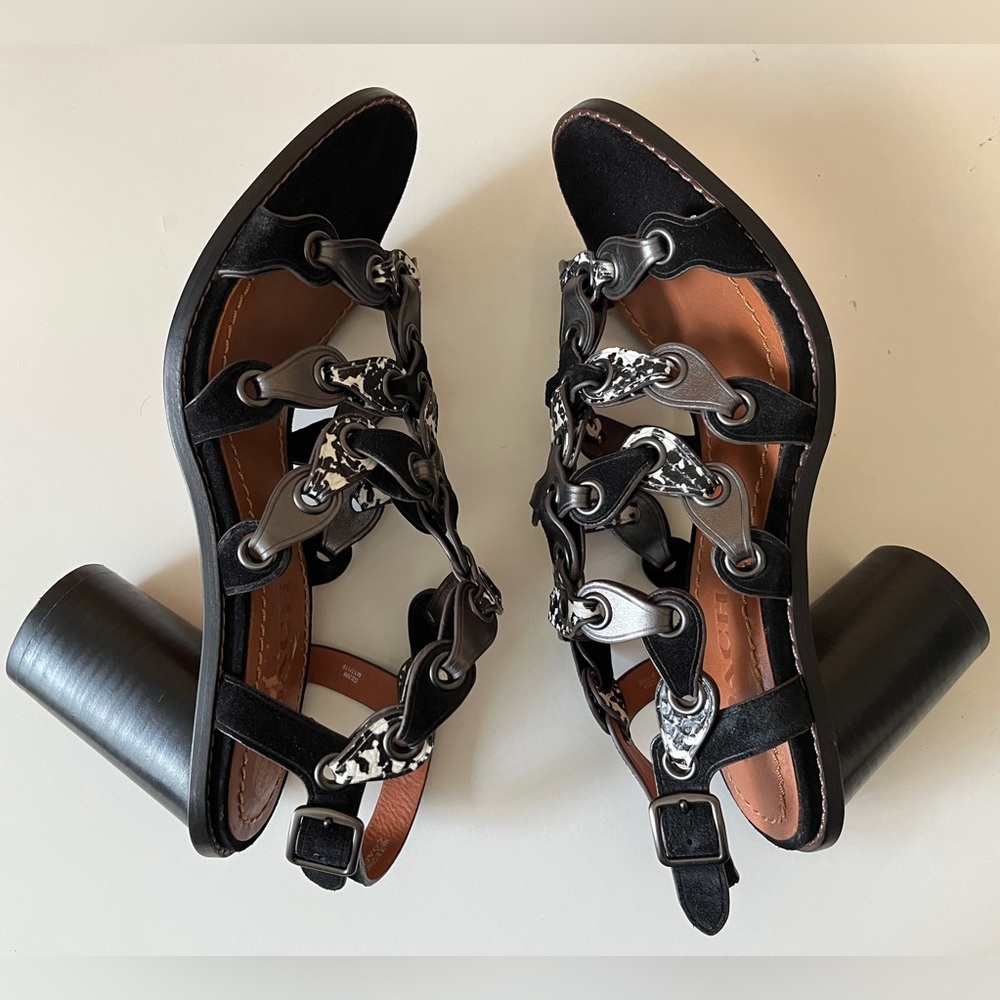 Coach MH Sandal Cll MXM Black Dress Sandals Black Mid Heel Shoes 7B Summer - Picture 9 of 13